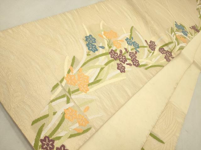平和屋着物＊夏物 六通柄袋帯 流水草花文 金糸 正絹 逸品 CAAU4316eg