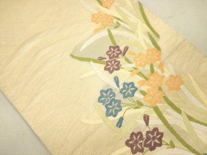 平和屋着物＊夏物 六通柄袋帯 流水草花文 金糸 正絹 逸品 CAAU4316eg