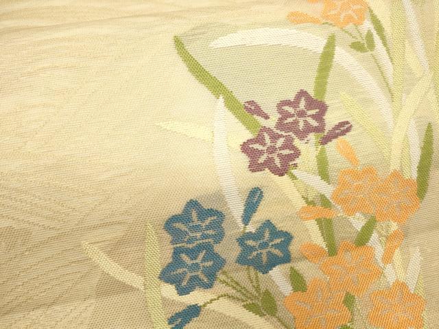 平和屋着物＊夏物 六通柄袋帯 流水草花文 金糸 正絹 逸品 CAAU4316eg