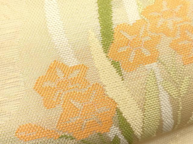 平和屋着物＊夏物 六通柄袋帯 流水草花文 金糸 正絹 逸品 CAAU4316eg