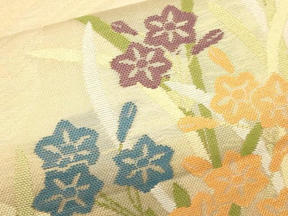 平和屋着物＊夏物 六通柄袋帯 流水草花文 金糸 正絹 逸品 CAAU4316eg