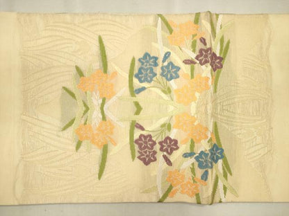 平和屋着物＊夏物 六通柄袋帯 流水草花文 金糸 正絹 逸品 CAAU4316eg