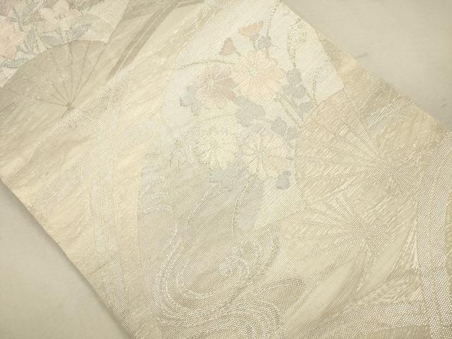 平和屋着物＊夏物 六通柄袋帯 流水扇面草花文 銀糸 正絹 逸品 CAAU4317eg