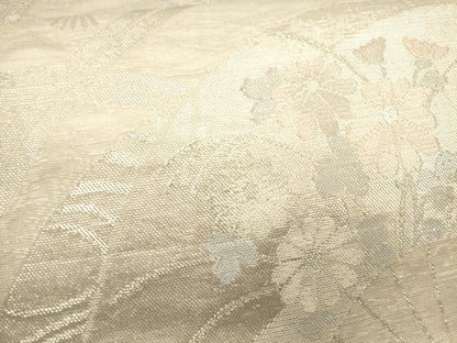 平和屋着物＊夏物 六通柄袋帯 流水扇面草花文 銀糸 正絹 逸品 CAAU4317eg