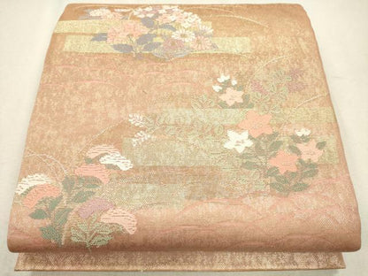 平和屋着物＊夏物 六通柄袋帯 横段芝草花文 金糸 正絹 逸品 CAAU4326eg