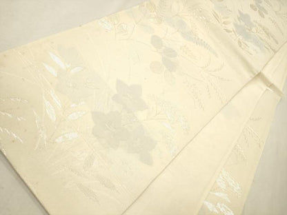 平和屋着物＊夏物　六通柄袋帯　草花文　銀糸　正絹　逸品　CAAU4341eg