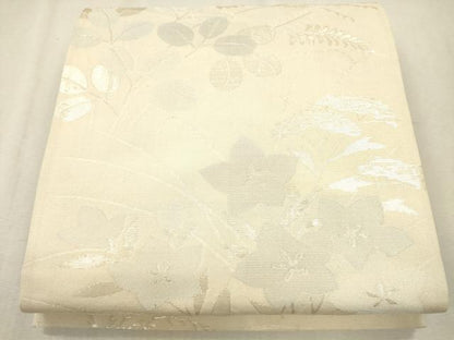 平和屋着物＊夏物　六通柄袋帯　草花文　銀糸　正絹　逸品　CAAU4341eg