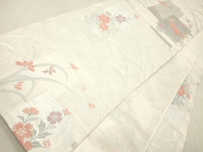 平和屋着物＊夏物 六通柄袋帯 短冊草花文 銀糸 CAAU4392eg