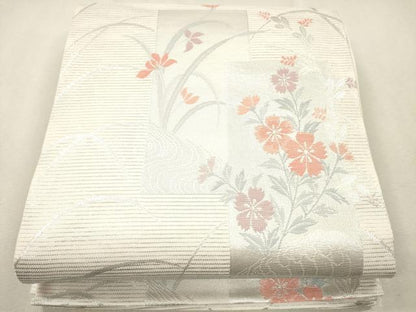 平和屋着物＊夏物 六通柄袋帯 短冊草花文 銀糸 CAAU4392eg