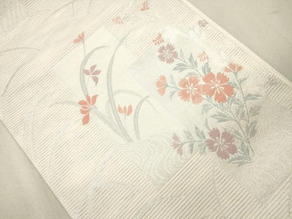 平和屋着物＊夏物 六通柄袋帯 短冊草花文 銀糸 CAAU4392eg
