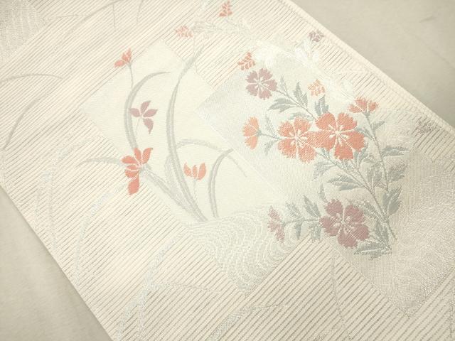 平和屋着物＊夏物 六通柄袋帯 短冊草花文 銀糸 CAAU4392eg