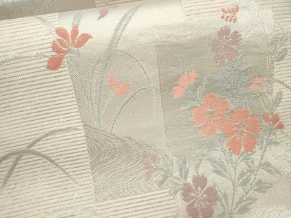 平和屋着物＊夏物 六通柄袋帯 短冊草花文 銀糸 CAAU4392eg