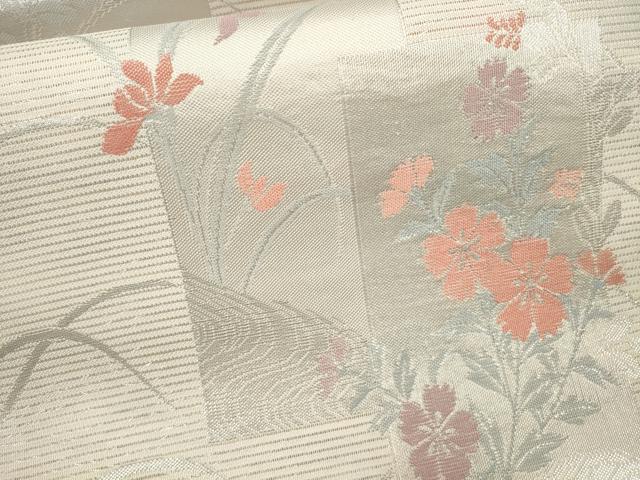 平和屋着物＊夏物 六通柄袋帯 短冊草花文 銀糸 CAAU4392eg