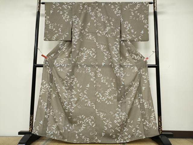 平和屋着物▽小紋 単衣 枝花文 銀彩 さんび謹製 洗える着物 CAAU4609ut