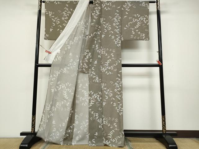 平和屋着物▽小紋 単衣 枝花文 銀彩 さんび謹製 洗える着物 CAAU4609ut
