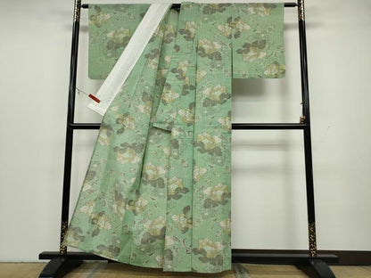 平和屋着物▽上質な紬 単衣 更紗花文 正絹 逸品 CAAU4664ut