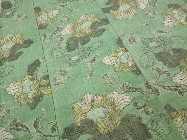 平和屋着物▽上質な紬 単衣 更紗花文 正絹 逸品 CAAU4664ut