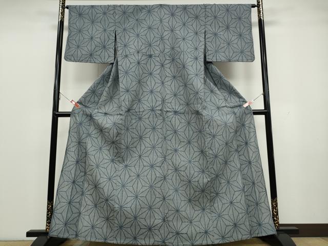 平和屋着物▽小紋　単衣　麻の葉文様　CAAU4769ut