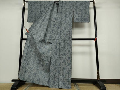 平和屋着物▽小紋　単衣　麻の葉文様　CAAU4769ut