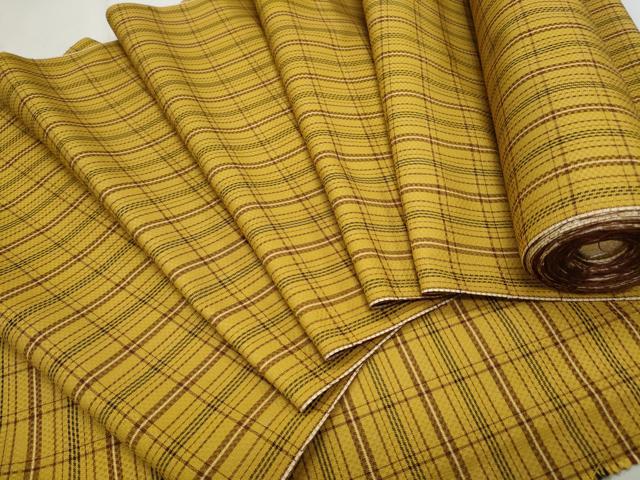 平和屋着物●本場黄八丈 市松綾織 紬 反物 格子文 着尺 逸品 未使用 CAAU4819th