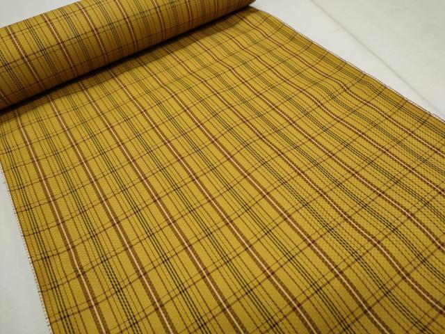 平和屋着物●本場黄八丈 市松綾織 紬 反物 格子文 着尺 逸品 未使用 CAAU4819th