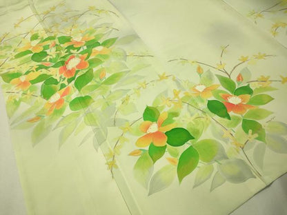 平和屋着物▽訪問着 単衣 手描き 草花文 暈し染め 正絹 逸品 CAAU5207vp
