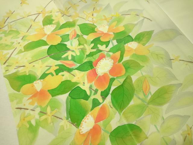 平和屋着物▽訪問着 単衣 手描き 草花文 暈し染め 正絹 逸品 CAAU5207vp