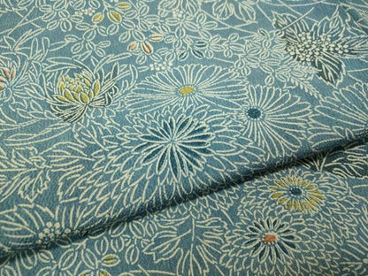 平和屋着物▽上質な小紋　単衣　本藍　型絵染　菊花文　鬼しぼ縮緬　正絹　逸品　CAAU5228vp