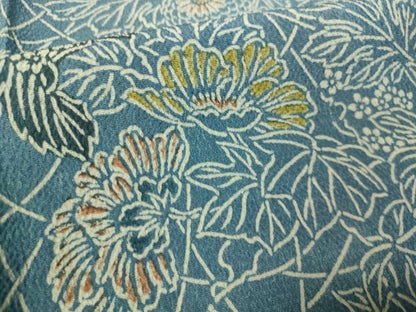 平和屋着物▽上質な小紋　単衣　本藍　型絵染　菊花文　鬼しぼ縮緬　正絹　逸品　CAAU5228vp