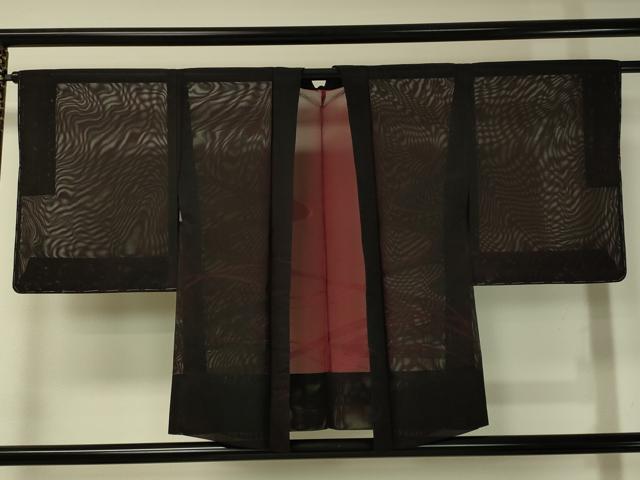 平和屋着物▽羽織 スリーシーズン 春夏秋 塵除け 流水芝草紋紗 黒地 正絹 逸品 未使用 CAAU5371vp