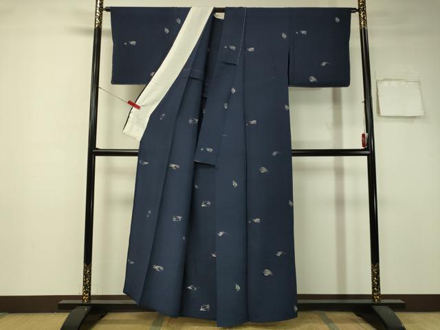 平和屋着物▽上質な小紋 単衣 草花文 銀糸 正絹 逸品 未使用 CAAU5376vp