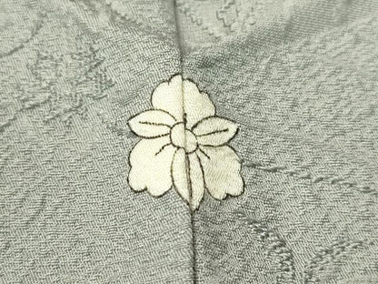 平和屋着物▽上質な色無地 単衣 草花文 灰青色 三越扱い 正絹 逸品 CAAU5399vp