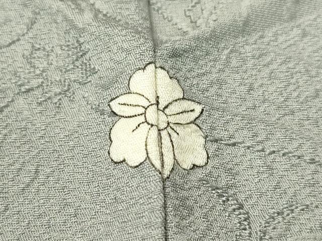 平和屋着物▽上質な色無地 単衣 草花文 灰青色 三越扱い 正絹 逸品 CAAU5399vp
