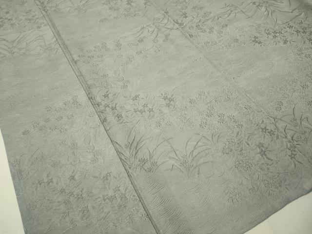 平和屋着物▽上質な色無地 単衣 草花文 灰青色 三越扱い 正絹 逸品 CAAU5399vp