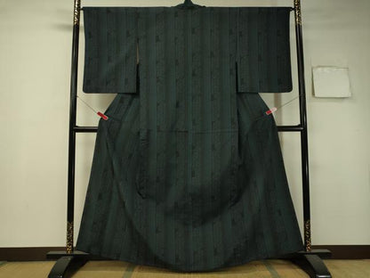 平和屋着物▽上質なお召 単衣 越後絣 源氏車間道 証紙付き 正絹 逸品 未使用 CAAX1331hy