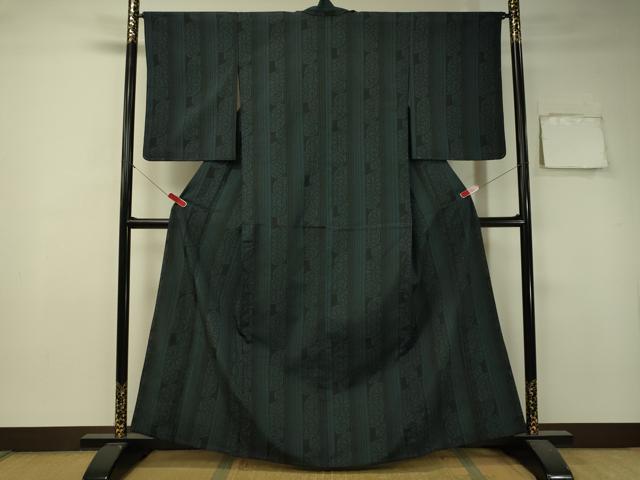 平和屋着物▽上質なお召 単衣 越後絣 源氏車間道 証紙付き 正絹 逸品 未使用 CAAX1331hy