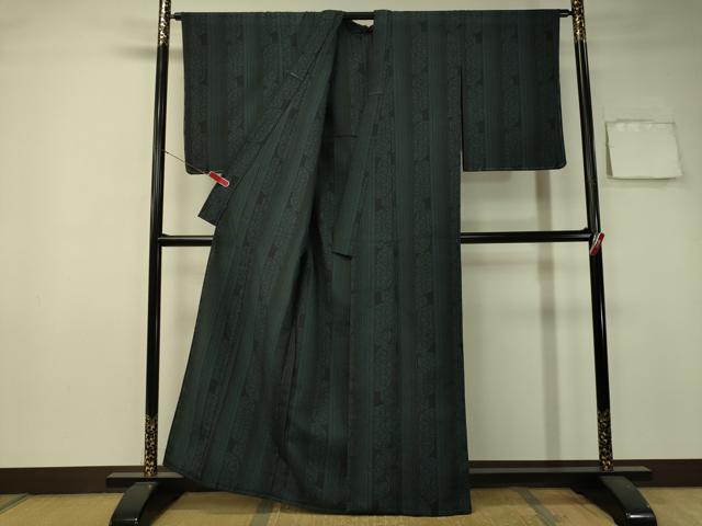 平和屋着物▽上質なお召 単衣 越後絣 源氏車間道 証紙付き 正絹 逸品 未使用 CAAX1331hy
