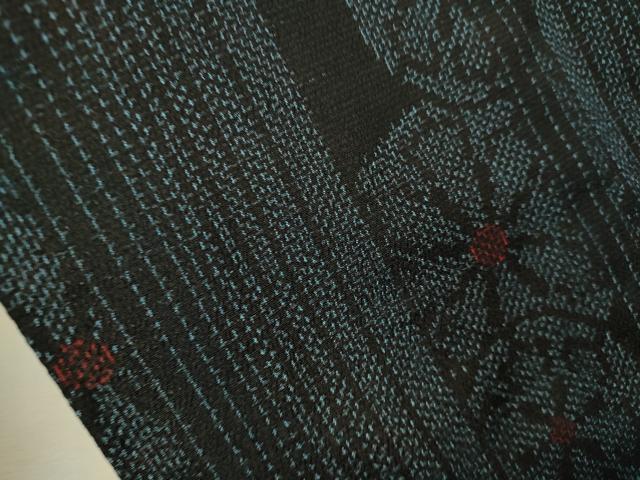 平和屋着物▽上質なお召 単衣 越後絣 源氏車間道 証紙付き 正絹 逸品 未使用 CAAX1331hy