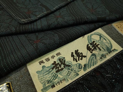 平和屋着物▽上質なお召 単衣 越後絣 源氏車間道 証紙付き 正絹 逸品 未使用 CAAX1331hy