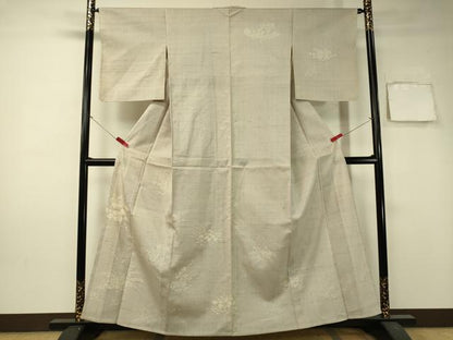 平和屋着物▽訪問着　単衣　生紬　草花シルエット　正絹　逸品　CAAU5446vp