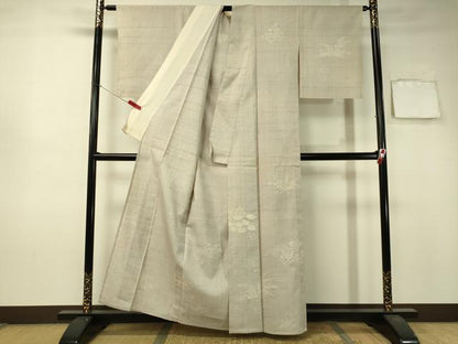 平和屋着物▽訪問着　単衣　生紬　草花シルエット　正絹　逸品　CAAU5446vp