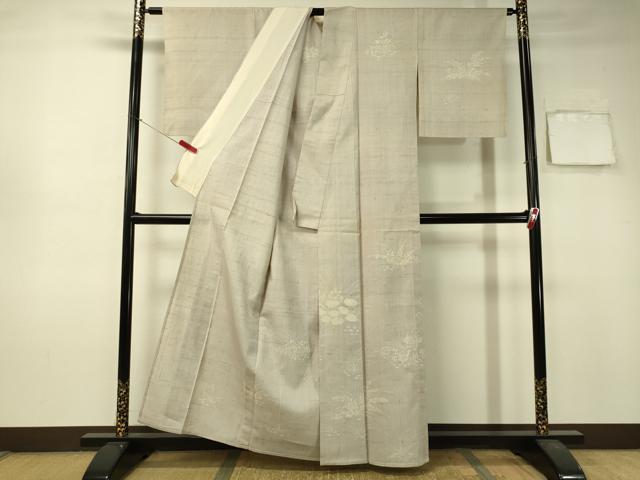 平和屋着物▽訪問着　単衣　生紬　草花シルエット　正絹　逸品　CAAU5446vp