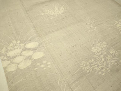 平和屋着物▽訪問着　単衣　生紬　草花シルエット　正絹　逸品　CAAU5446vp