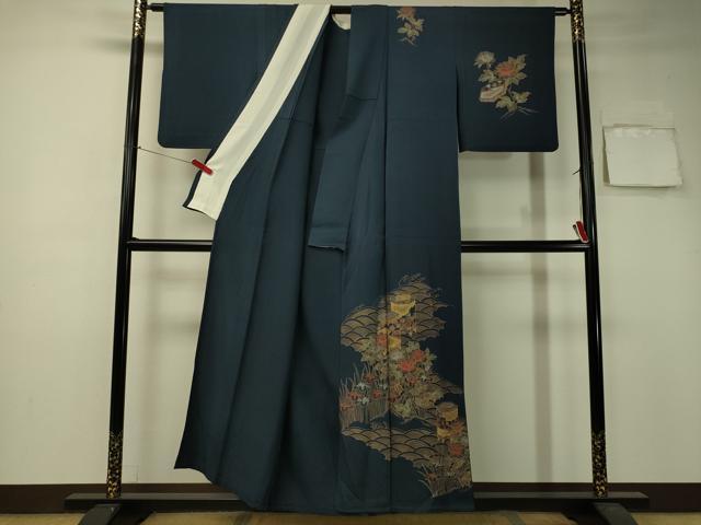 平和屋着物▽訪問着　単衣　貝桶花文　金銀彩　正絹　逸品　CAAU5455vp