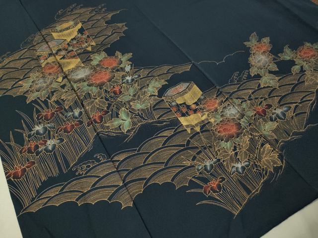 平和屋着物▽訪問着　単衣　貝桶花文　金銀彩　正絹　逸品　CAAU5455vp