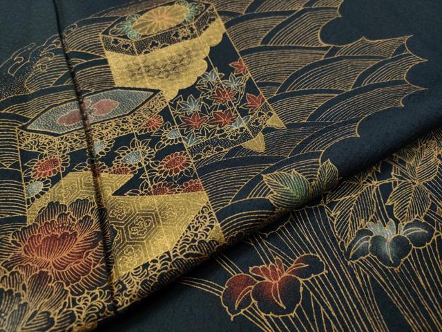 平和屋着物▽訪問着　単衣　貝桶花文　金銀彩　正絹　逸品　CAAU5455vp