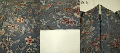 平和屋着物▽上質な小紋 単衣 紬地 型染め 更紗唐草文 正絹 逸品 CAAU5471vp