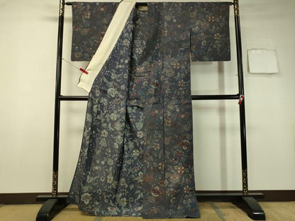 平和屋着物▽上質な小紋 単衣 紬地 型染め 更紗唐草文 正絹 逸品 CAAU5471vp