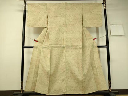 平和屋着物▽上質な紬　単衣　切嵌花文　正絹　逸品　CAAU5472vp