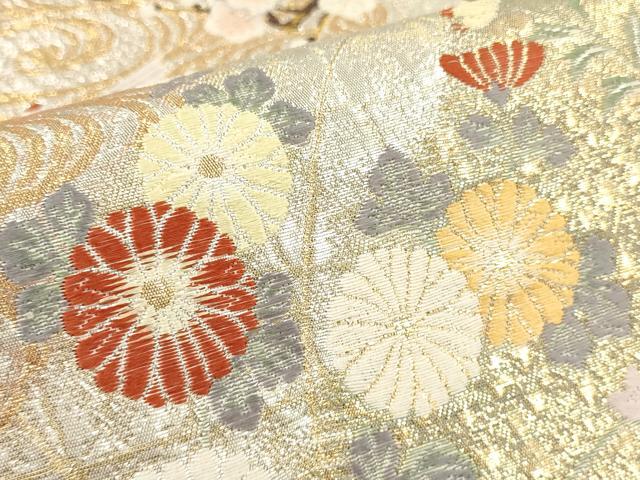 平和屋着物▼六通柄袋帯 唐織 秀風錦 流水草花文 金銀糸 正絹 逸品 CAAU5654ak